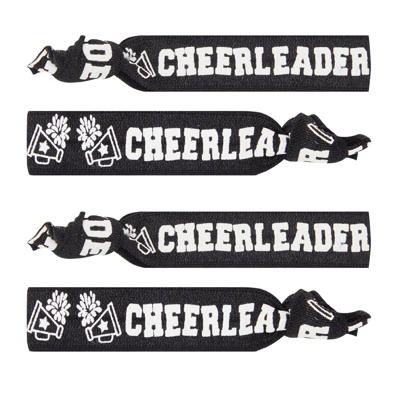 50 Pack Black Cheer Bracelets for Girls, Ponytail Holder for Cheerleader Gifts, Pom Pom Design (4 In)